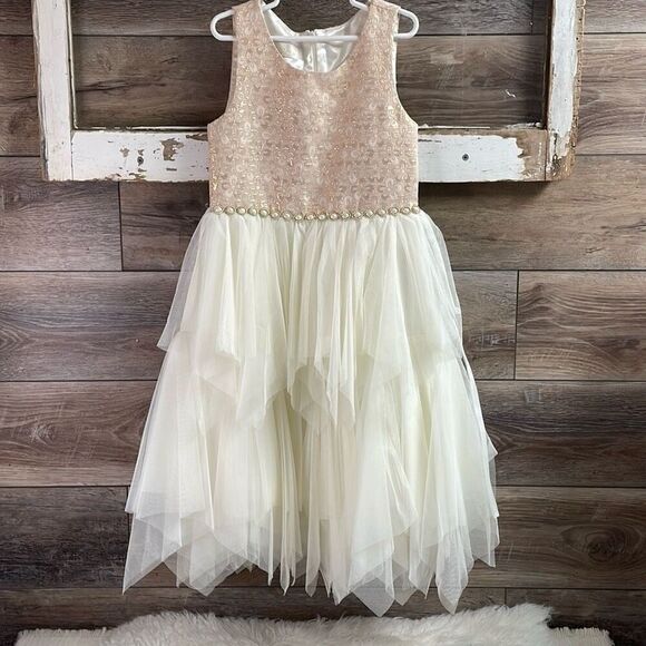 AMERICAN PRINCESS Girls Fancy Asymetrical Tiered Sleeveless Beaded Dress Size 10 - Picture 2 of 9